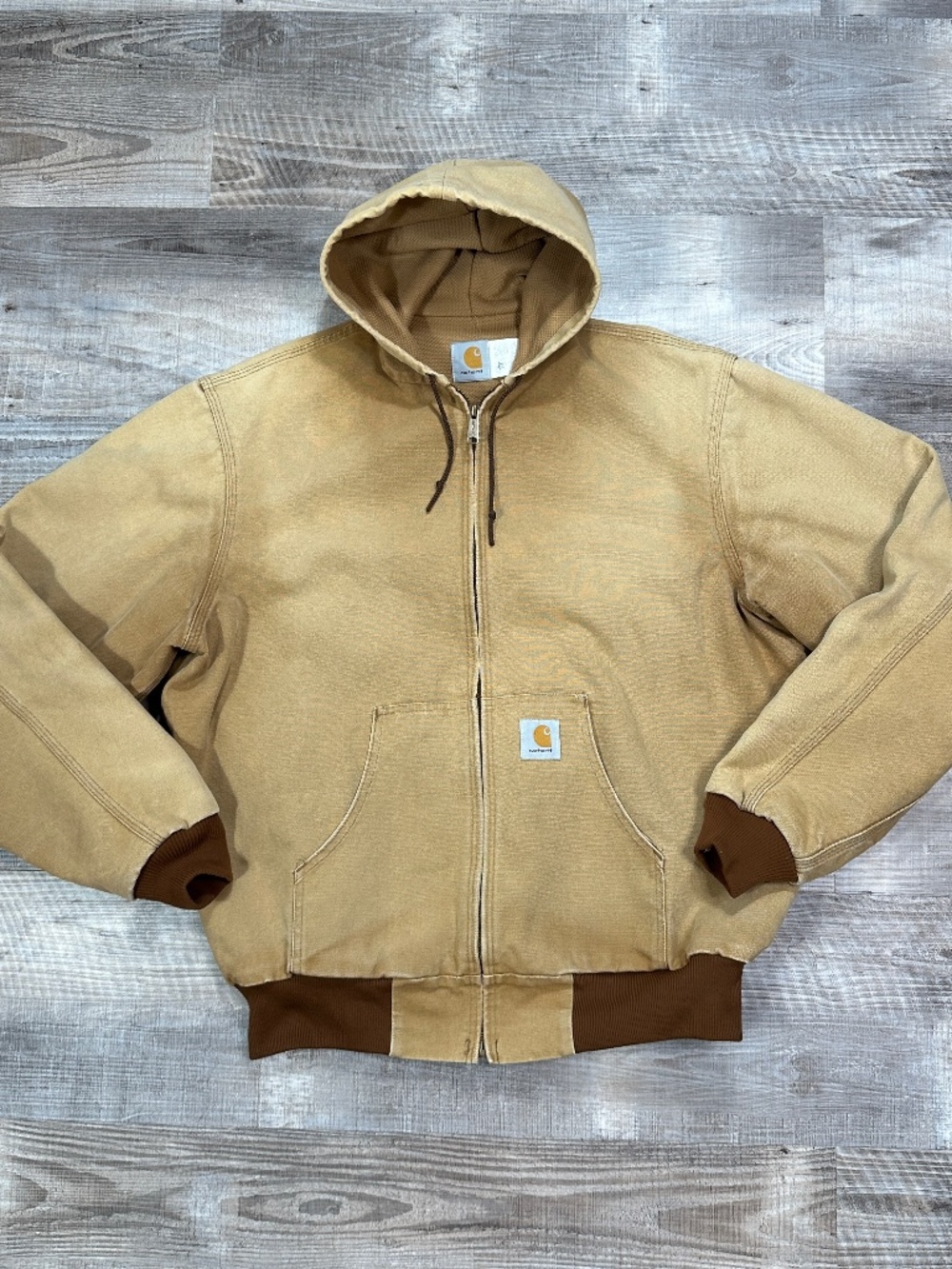 Carhartt Men’s Sz XLT  Regular Brown Hooded Lined Full Zip Work Jacket Pockets